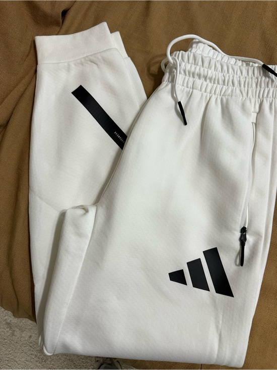 adidas Pants - Adidas ZNE White Jogger Sweatpants with Black Logo